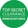 Drawn icon of Top Secret Clearance Defense Security Service certificate inside of a green circle