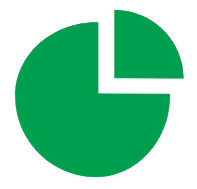 Green icon of a circle with 25% of the circle cut