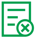 Green icon of a piece of paper with an X symbol on it