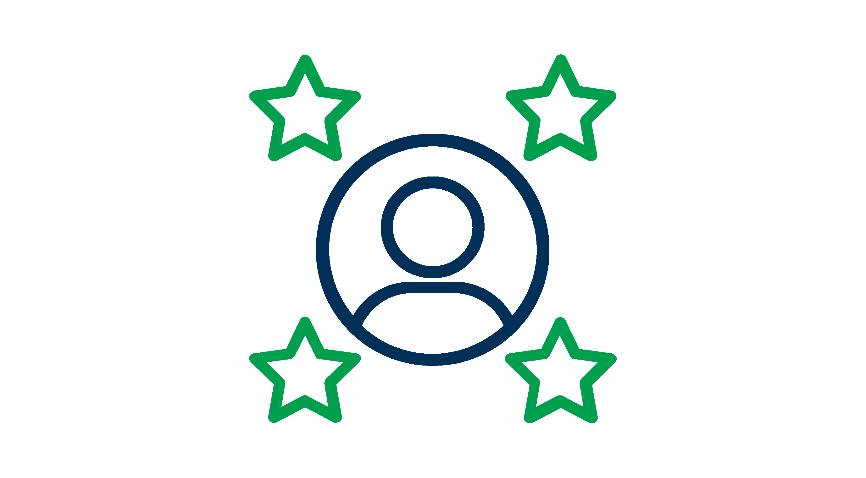 Icon of a person surrounded by four green stars