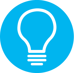 Drawn icon of a light bulb inside of a blue circle