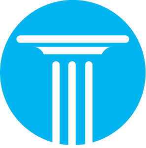 Drawn icon of a pillar inside of a blue circle