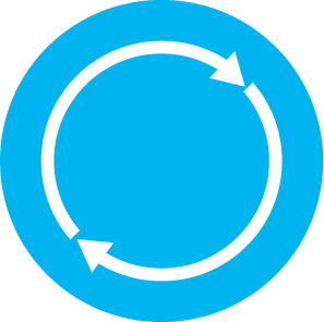Drawn icon of two arrows going in a circle inside of a blue circle