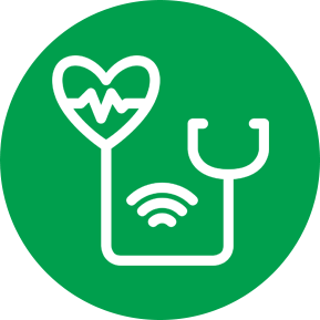Icon of a stethoscope inside of a green circle