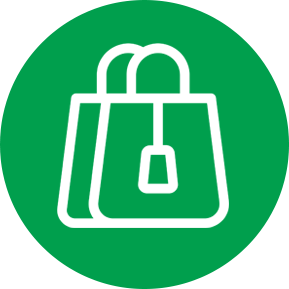 Icon of two shopping bags inside of a green circle