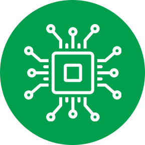 Icon of a microchip inside of a green circle