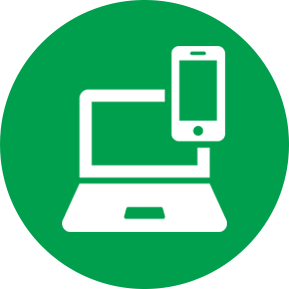 Icon of a laptop and cell phone inside of a green circle